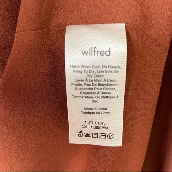 Wilfred Long Sleeve Ruffle Mini Dress Rust Brown Size XS Fall Boho Cinched Waist - Picture 7 of 8